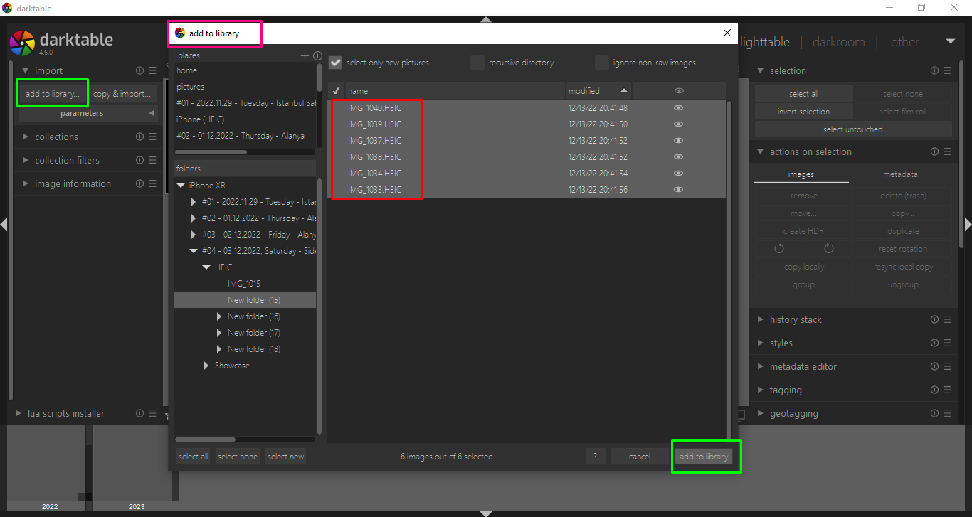 a screenshot of Darktable photography application for how to import photos into the program